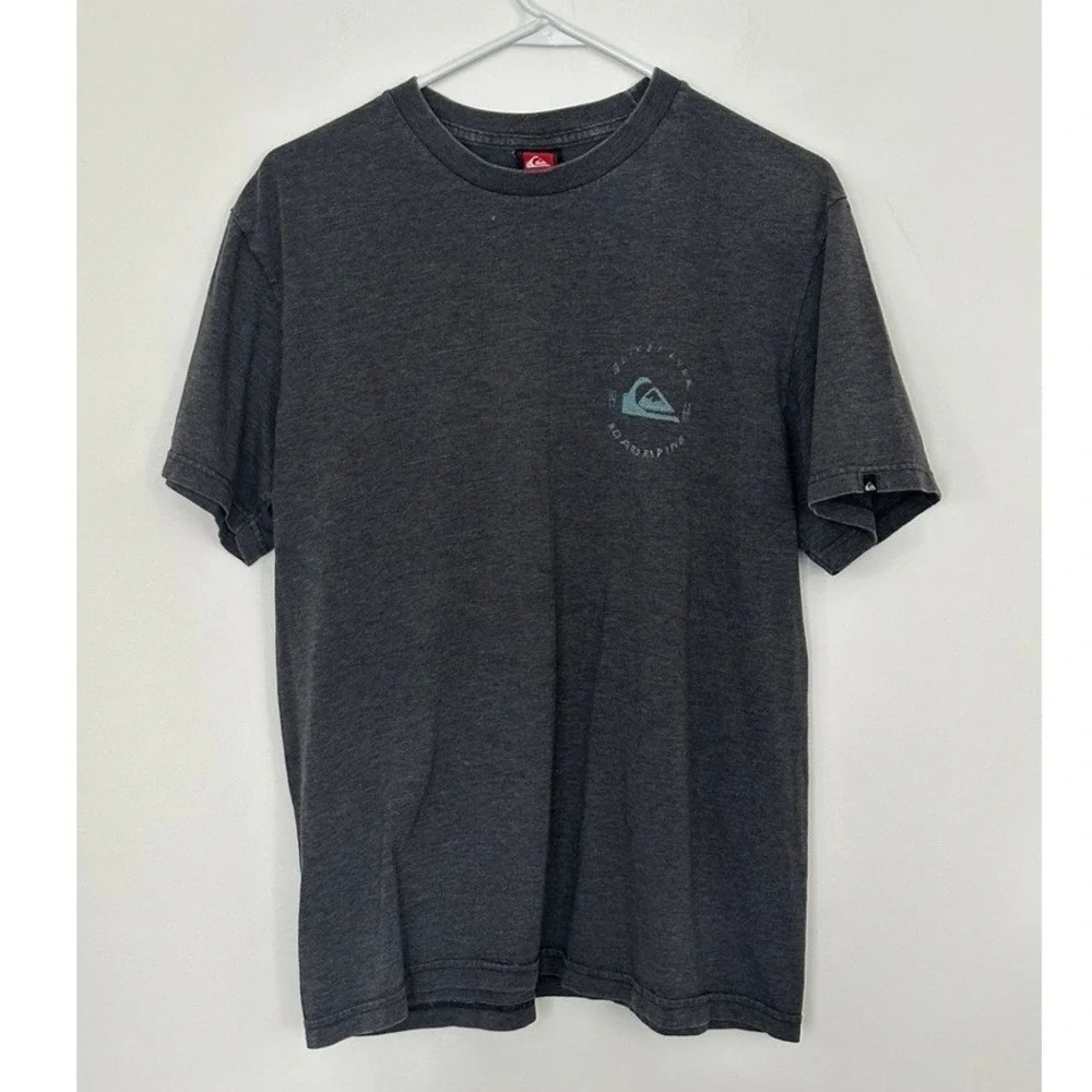 Y2K Quiksilver T-Shirt Medium Gray Grunge Skater Surf Logo Tee HOLES Distressed
